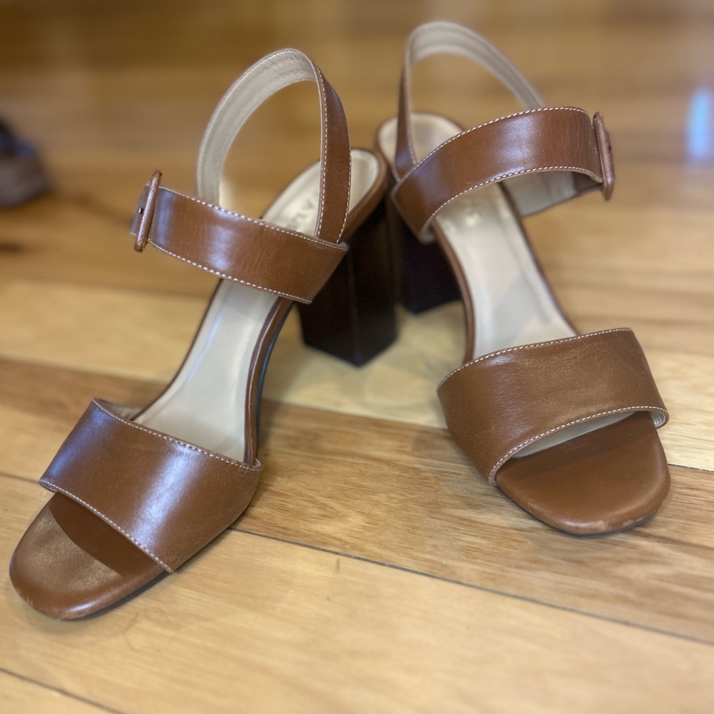 Talbots Brown Leather Block Heel Leather Sandals - Picture 12 of 12